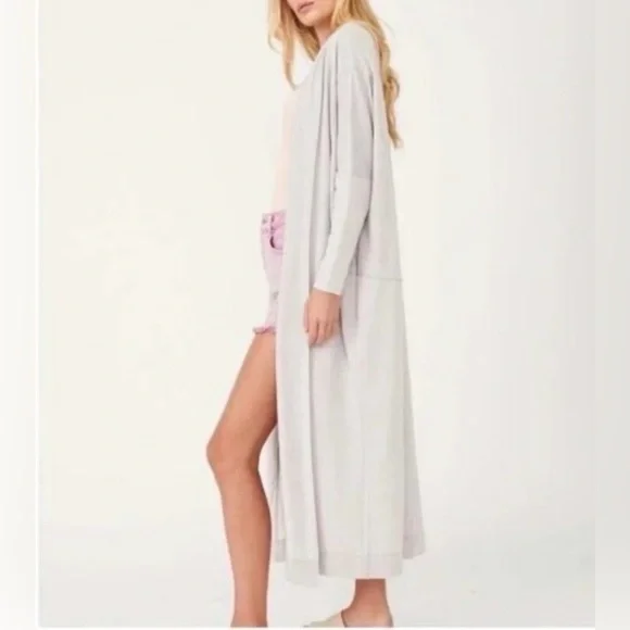 Free People Cozy Girl along Maxi Cardigan Sweater Duster in Pale Gray - Picture 9 of 9